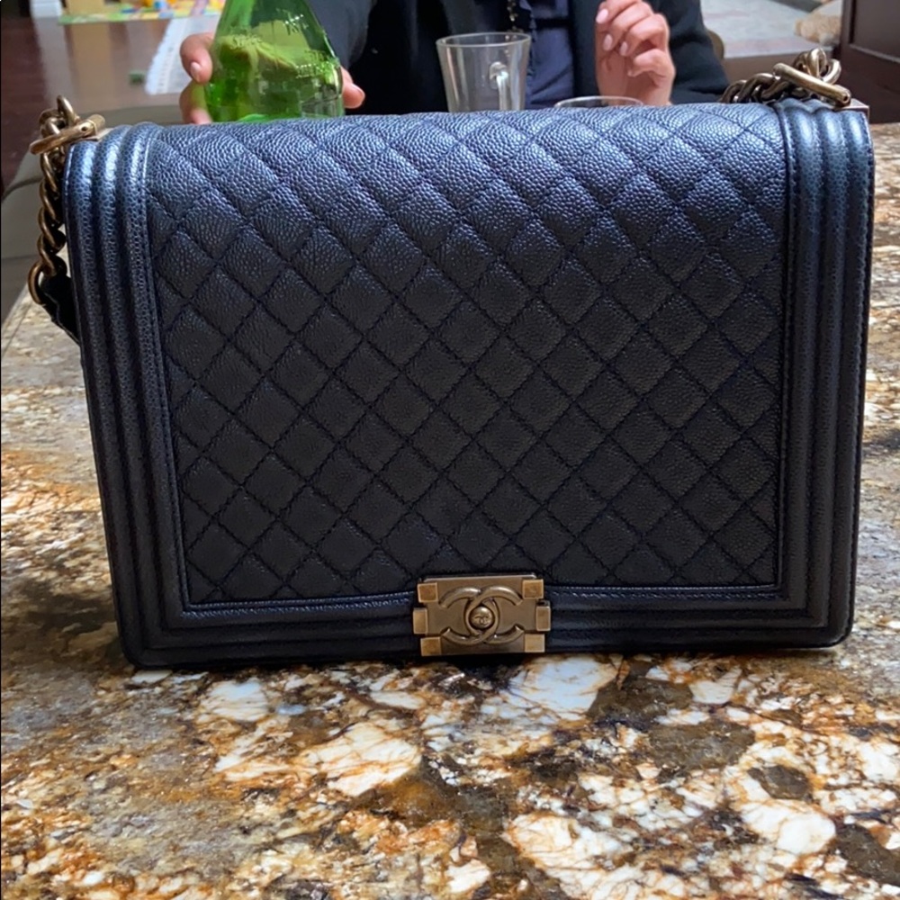 Chanel jumbo boy bag (navy) bronze hardware